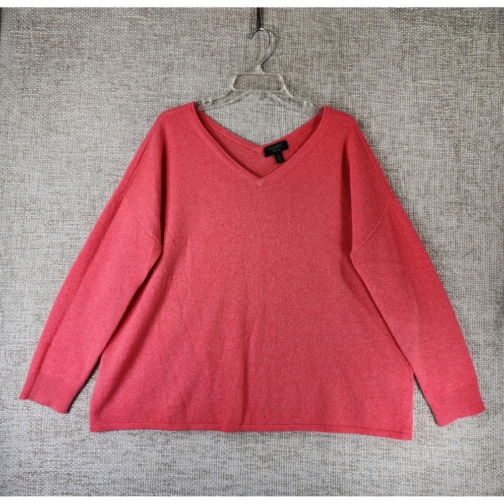 Charter Club Luxury Cashmere Pullover Sweater Womens L Salmon Dbl V-Neck Boxy